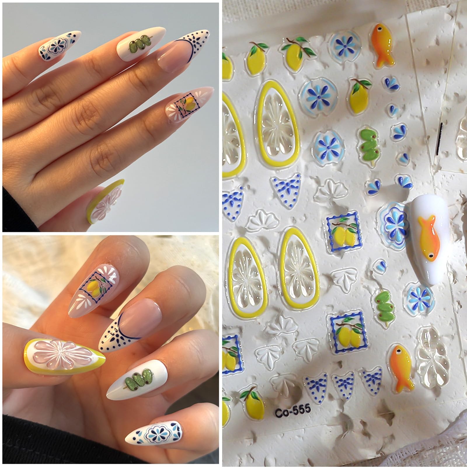 GCSQW stickers applied on natural nails, instant summer manicure