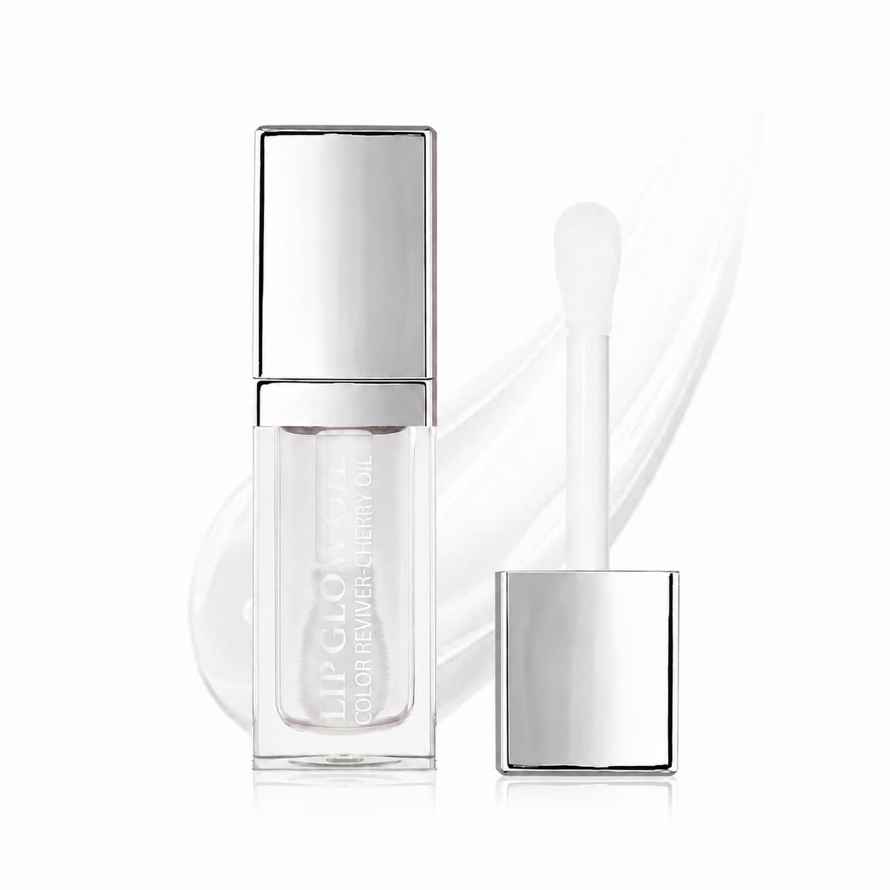 GECOMO lip oil front tube showing clear glossy finish and travel size benefit