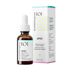 Geek & Gorgeous aPAD front packaging showing label and 1 oz bottle, highlights clarity