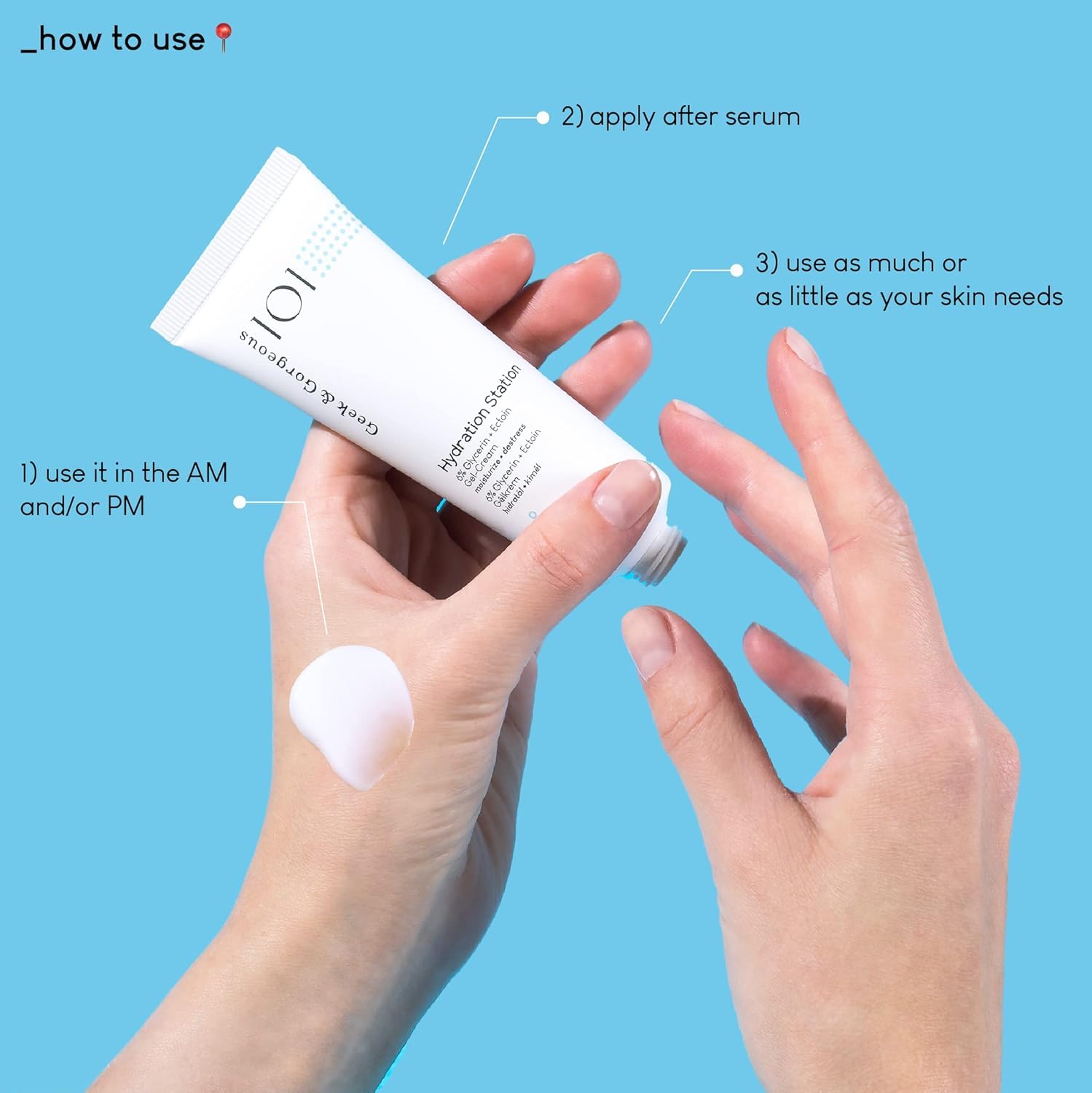Geek & Gorgeous product on fingertip demonstrating smooth application benefit