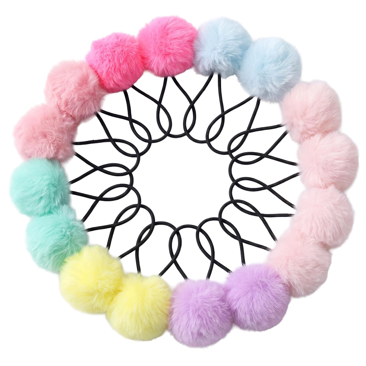 Gegraterwa front packaging showing 16 pom pom hair ties for easy selection