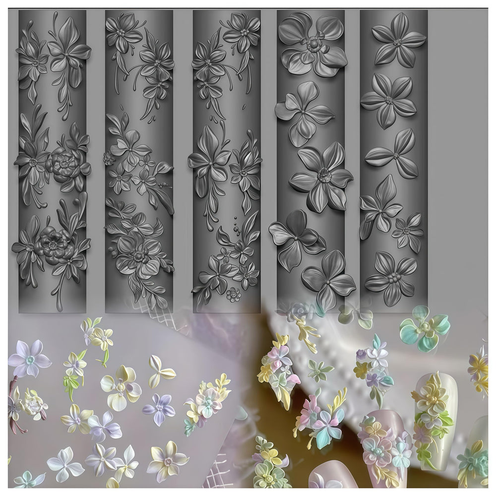 GeHaiwo front view of silicone flower molds showing multiple cavity types and versatile use