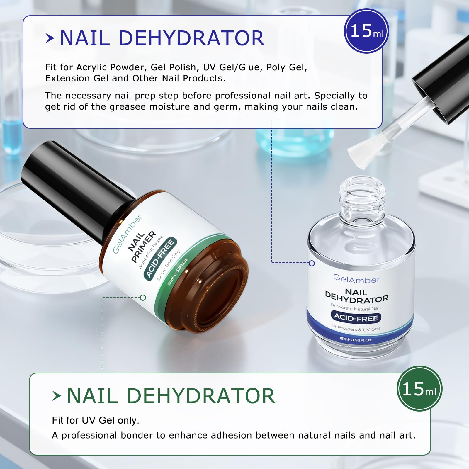GELAMBER dehydrator liquid close-up showing clear quick-dry texture