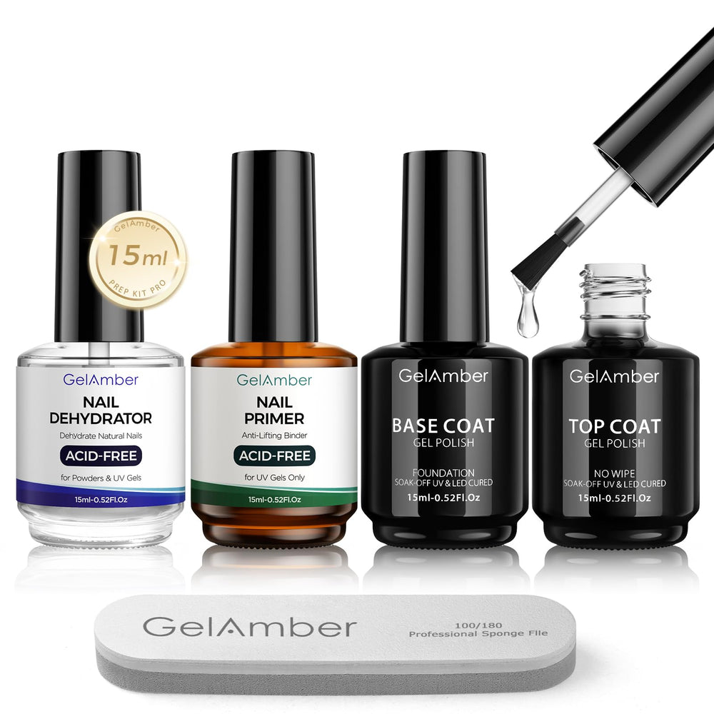 GELAMBER front packaging showing all four 15ml bottles and nail file, clear benefit