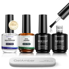 GELAMBER front packaging showing all four 15ml bottles and nail file, clear benefit