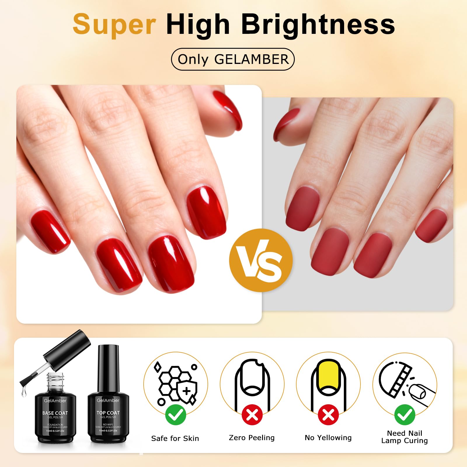 GELAMBER manicure in progress with gel base and top for long wear
