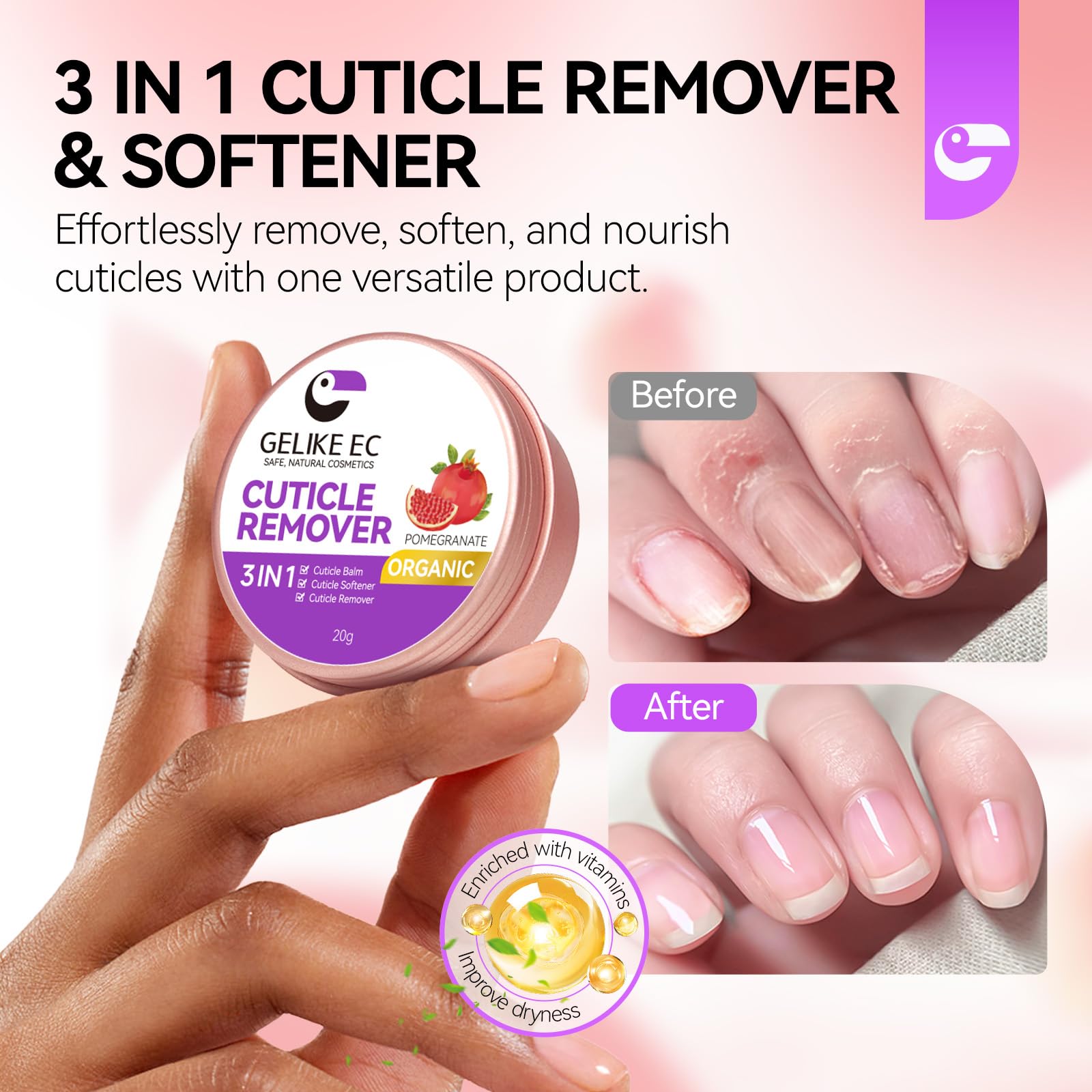 gelike ec application massage on cuticle demonstrating quick softening benefit