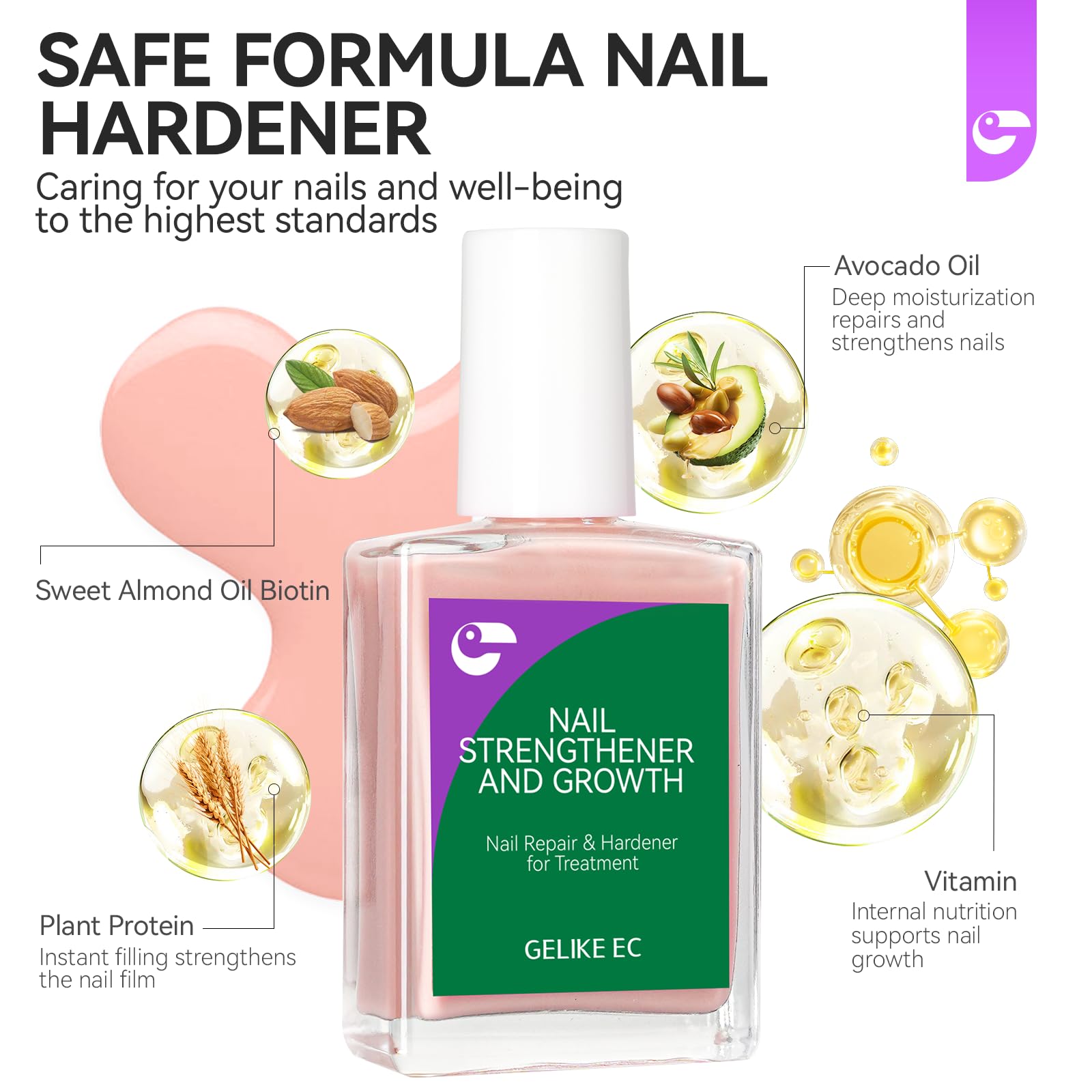 gelike ec bottle held in hand, demonstrates compact travel-friendly size