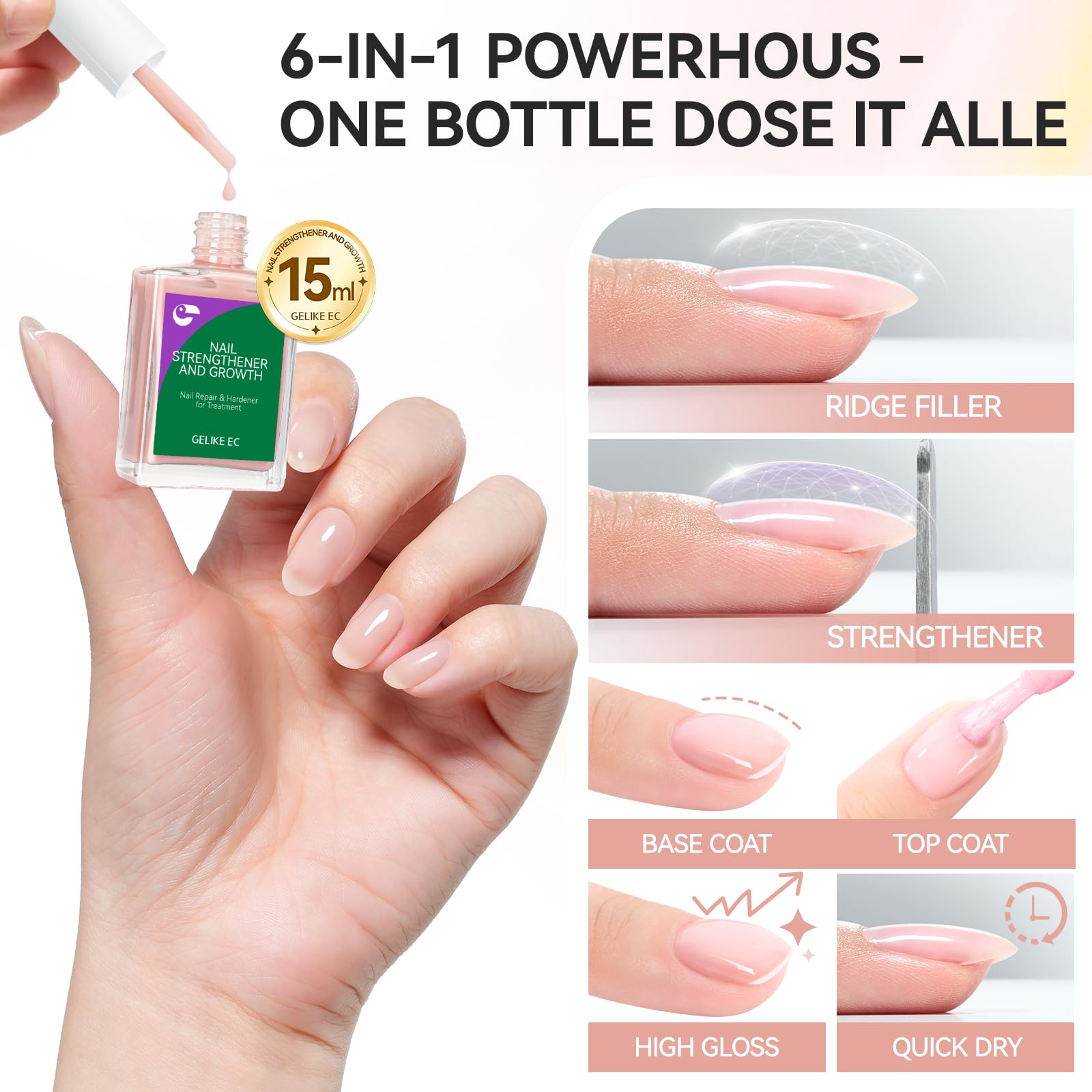 gelike ec close-up filling nail ridges, visibly smoothing nail surface