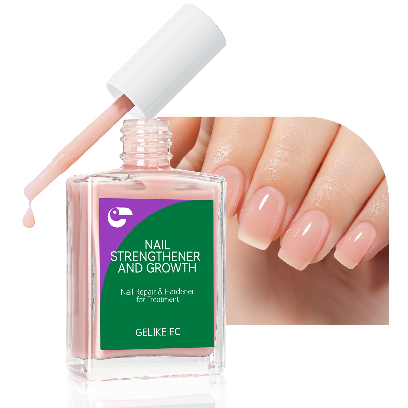 gelike ec front bottle showing nude blush polish and quick application benefit