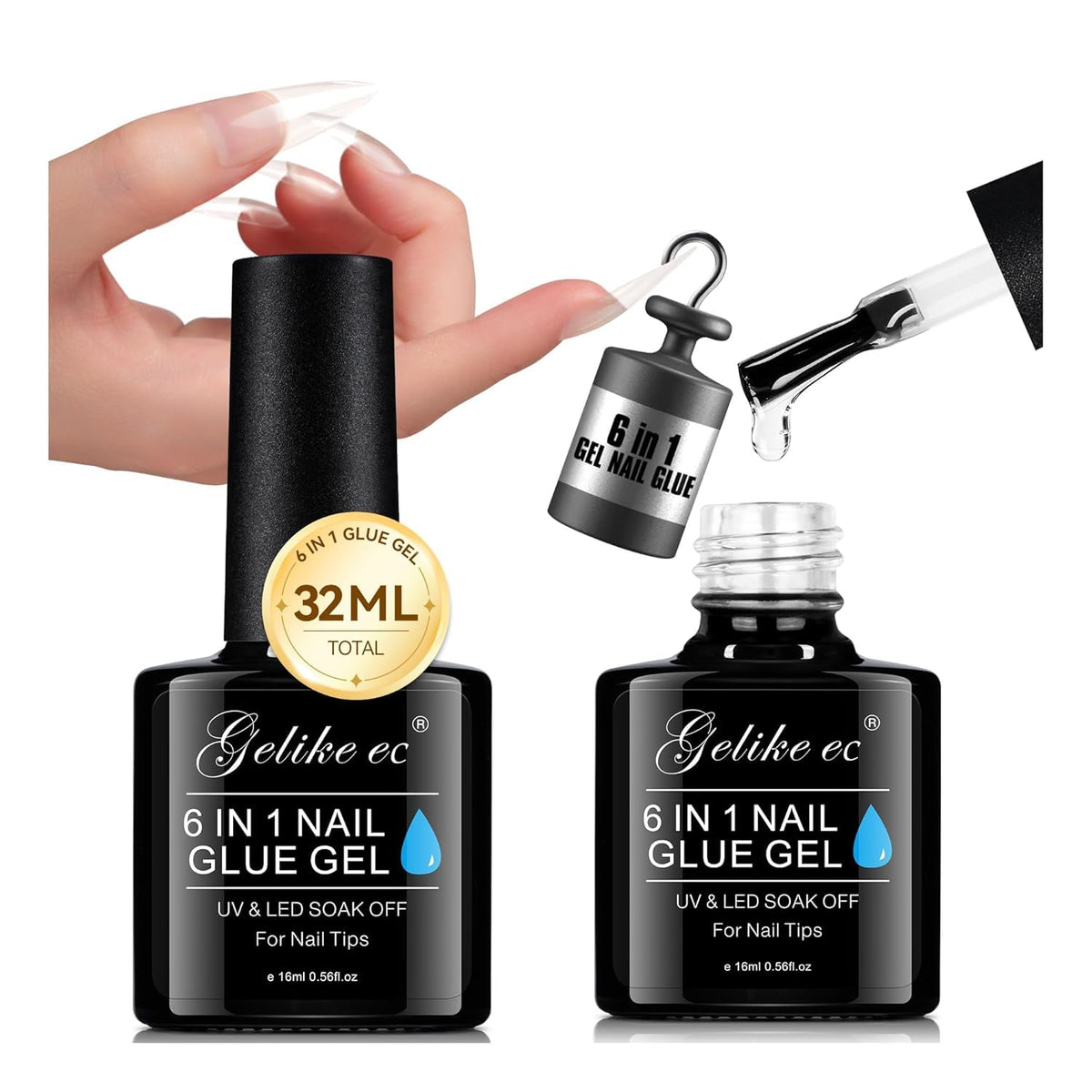 gelike ec front bottle showing clear 32ML label and professional capacity benefit