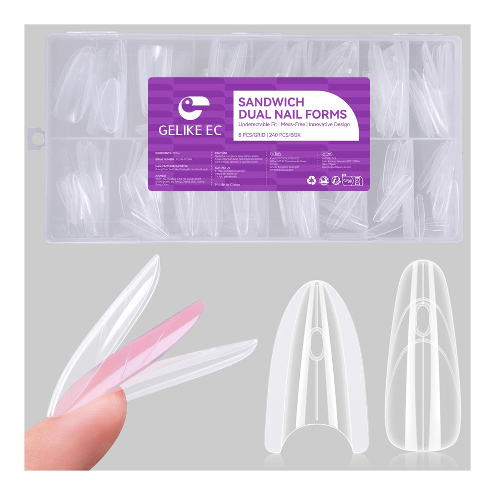 gelike ec front packaging showing 240-piece almond dual forms and value