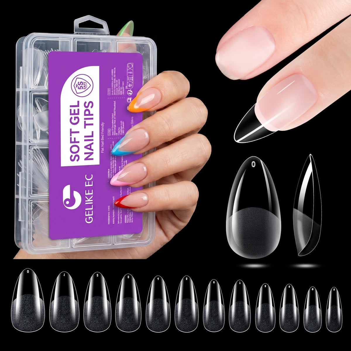 gelike ec front packaging showing 240-piece kit and sizes, clear organization benefit