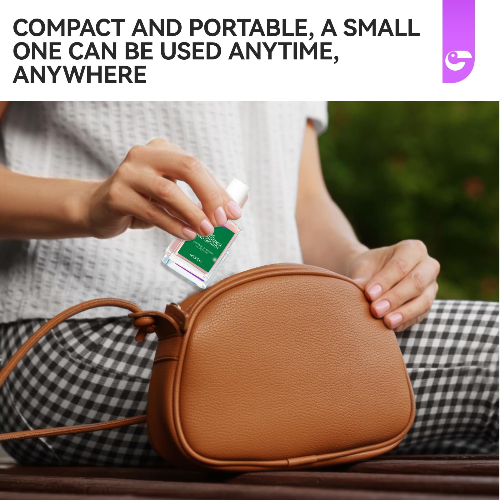 gelike ec 15ml beside a coin showing size comparison and travel-friendly benefit