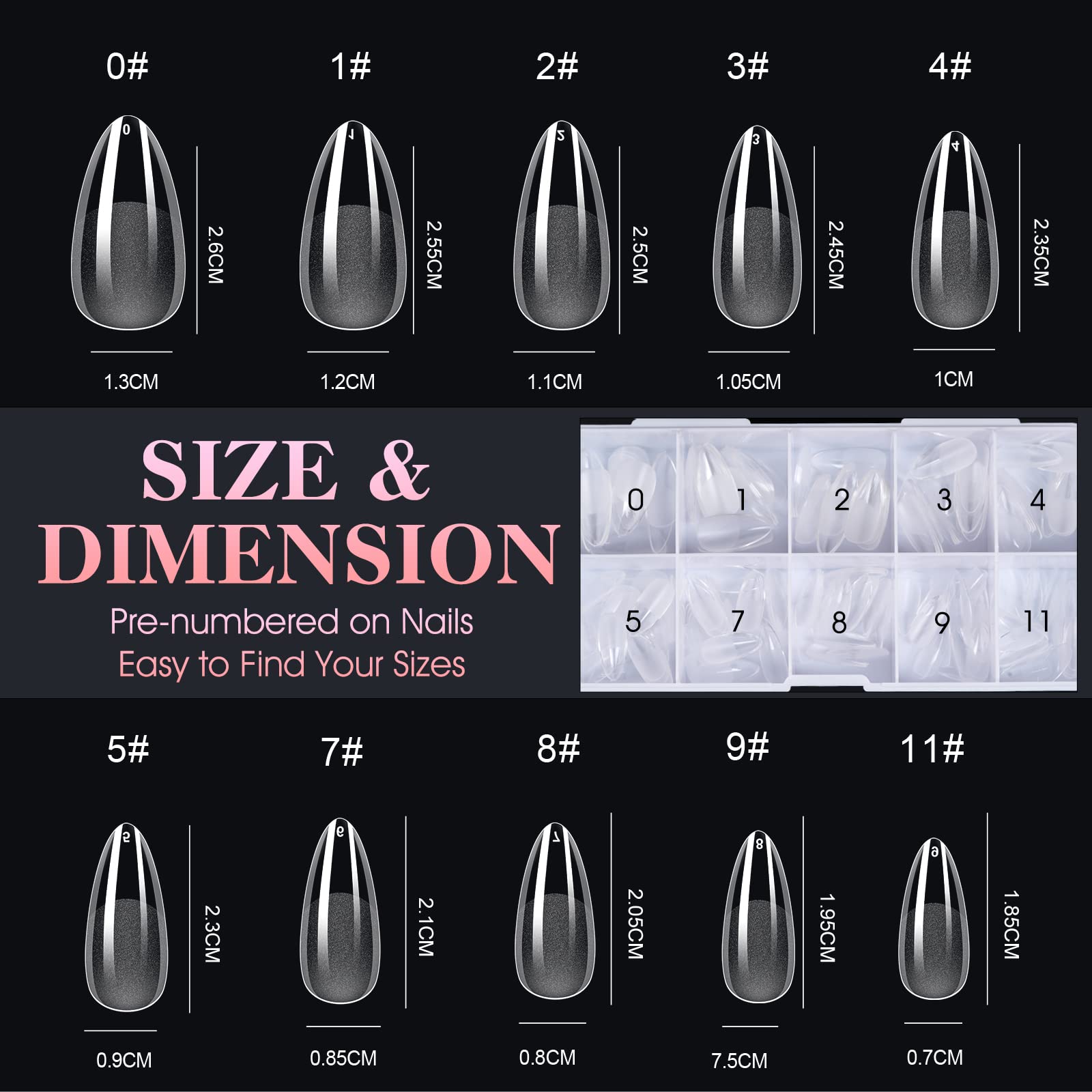 gelike ec organized loose-tips box with 12 sizes for quick size matching