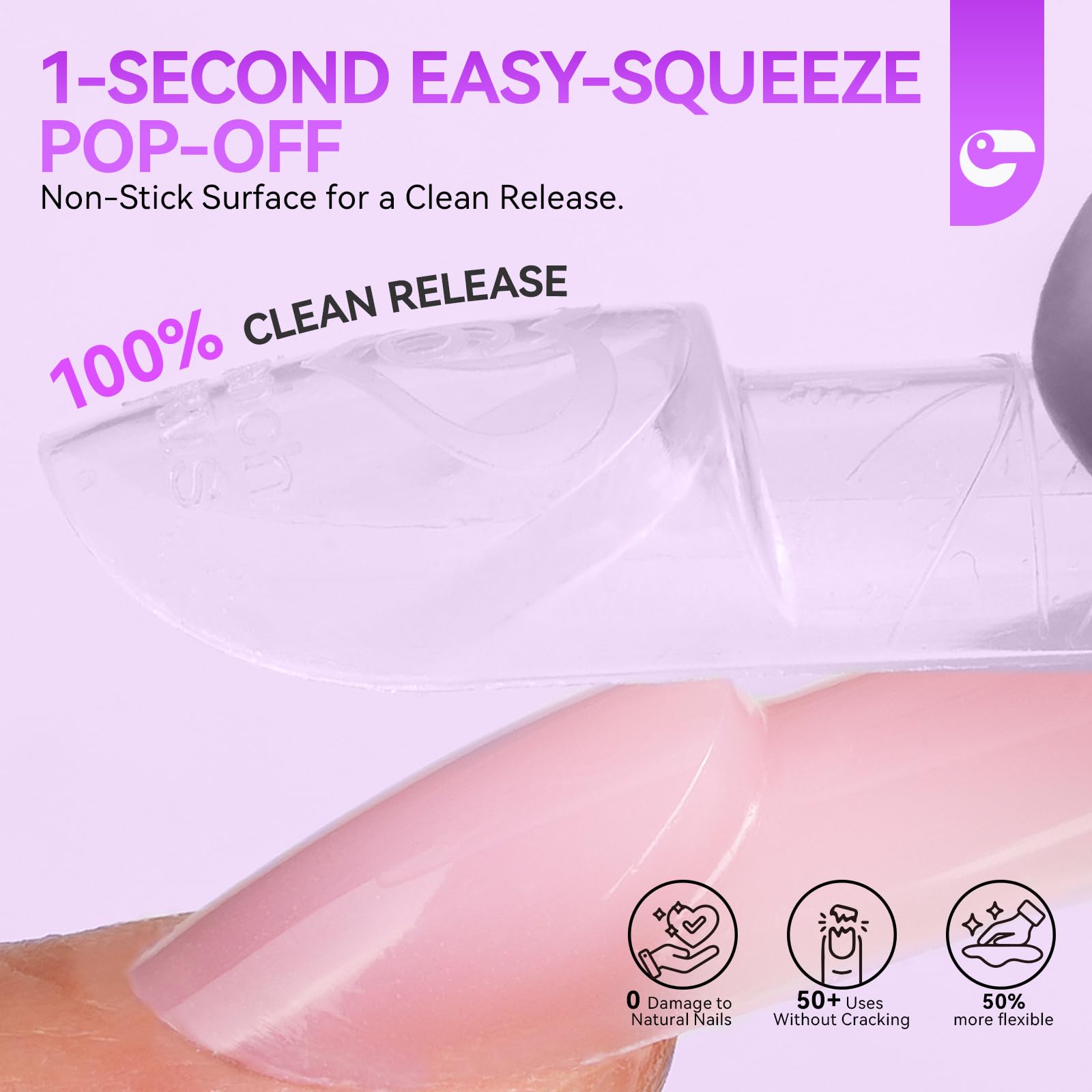 gelike ec PMMA material flexing to illustrate easy-squeeze removal benefit