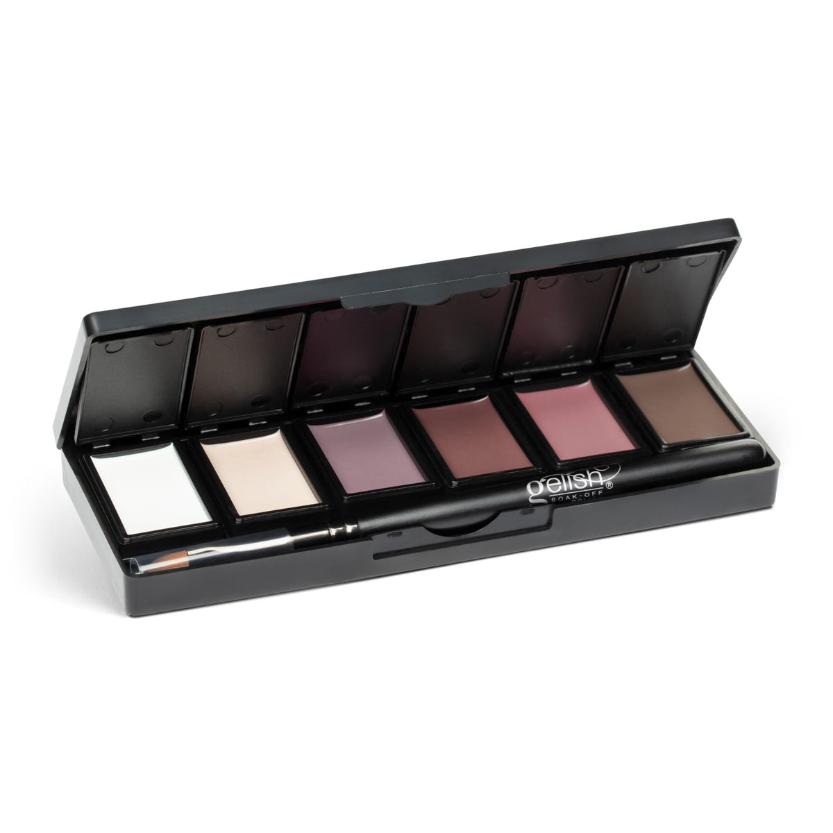 Gelish Act Natural palette front view showing six jars and included brush benefit: easy start