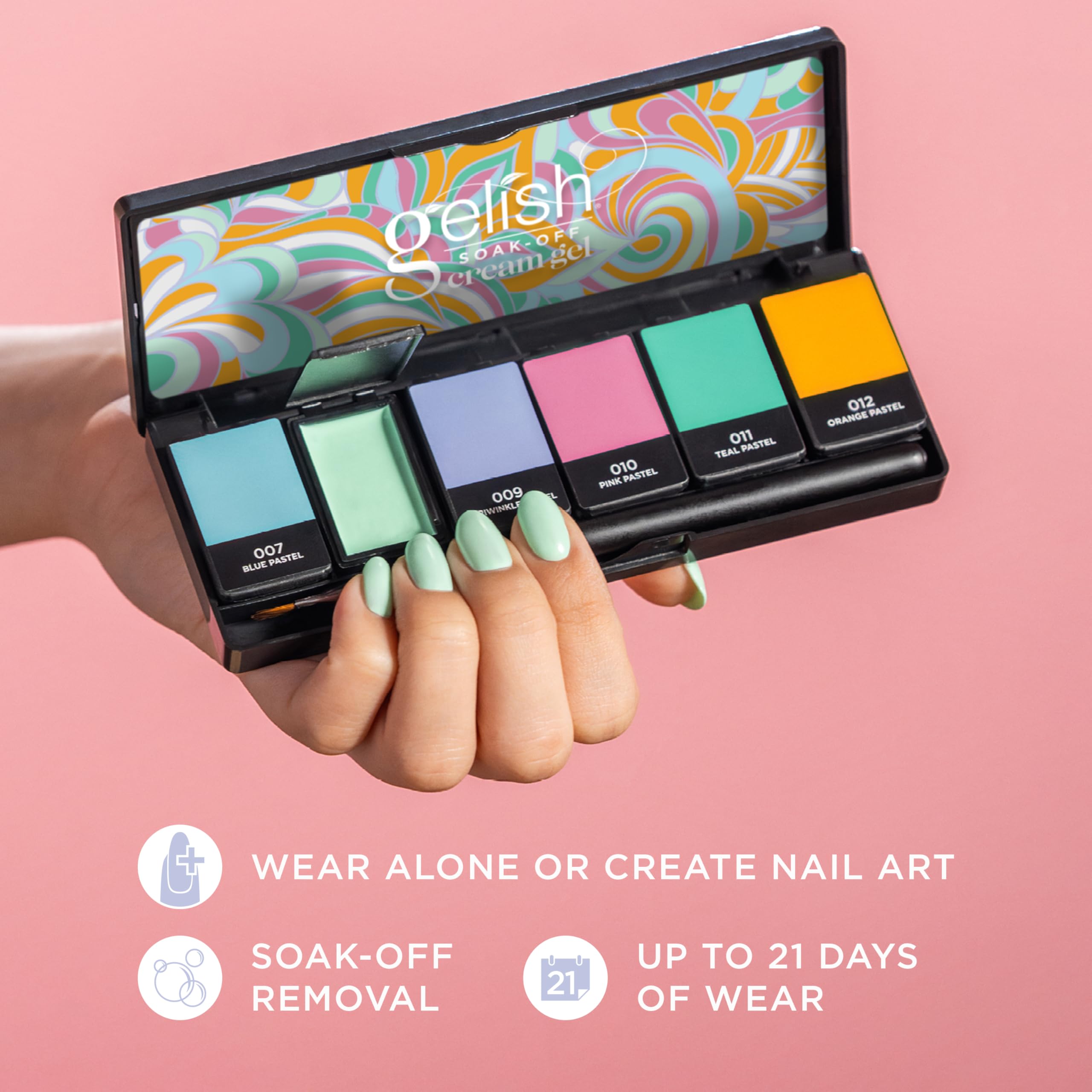 Gelish creamy gel texture applied in a stroke showing smooth leveling benefit