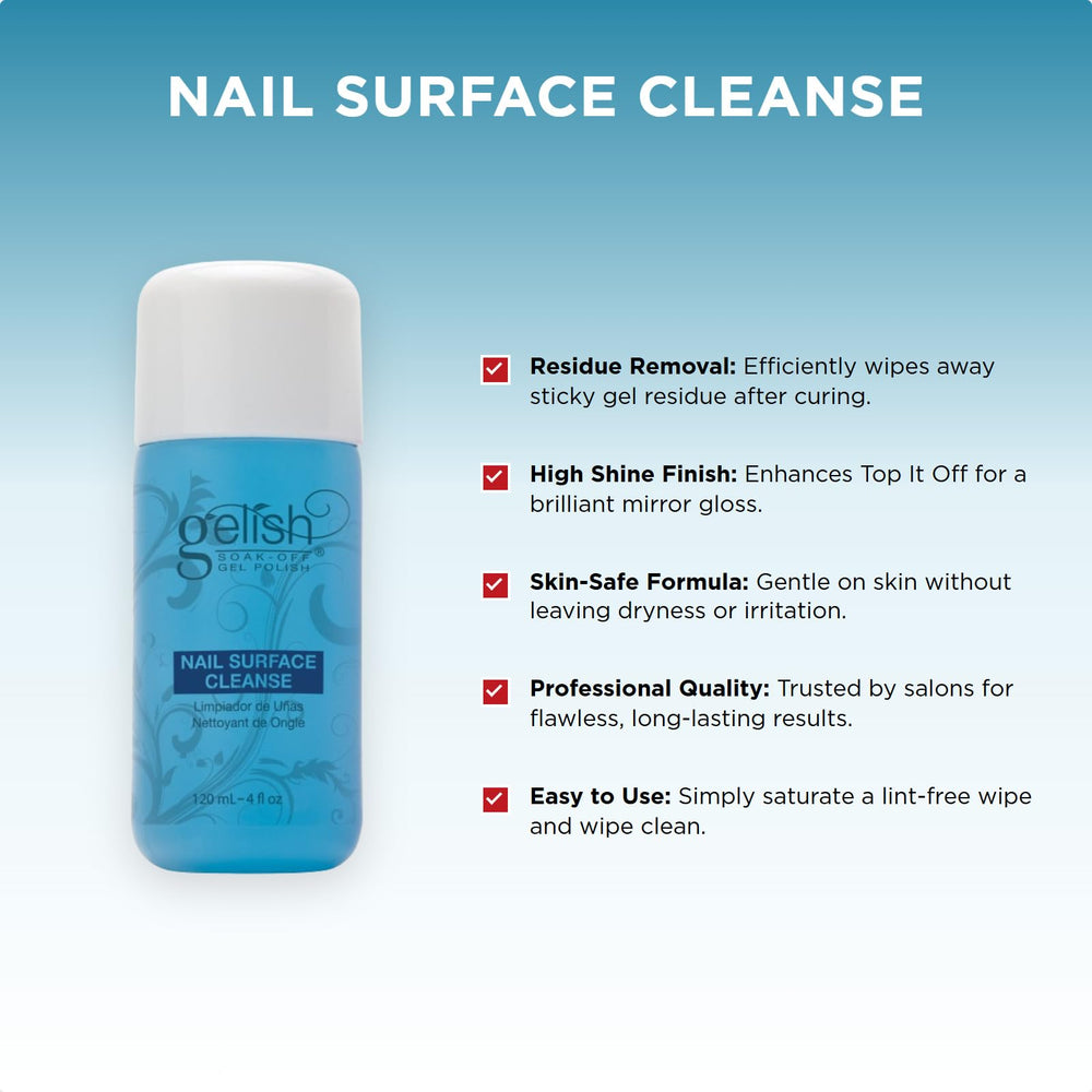 Gelish cleanser pouring close-up to show liquid texture and easy application benefit
