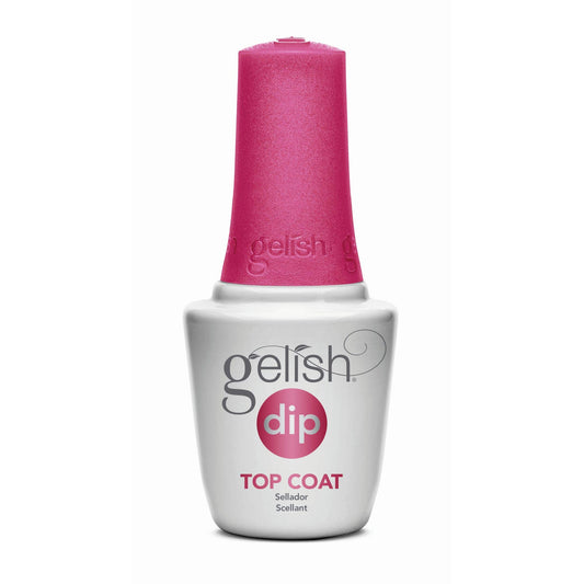 Gelish dip top coat front packaging showing bottle and label for glossy finish