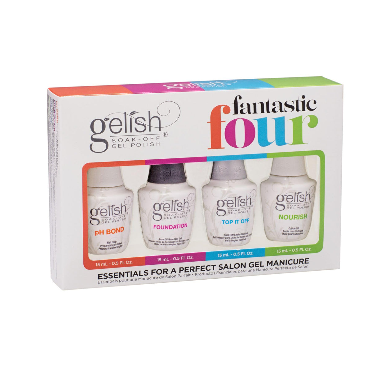 Gelish kit front packaging showing complete four-piece set for easy salon results