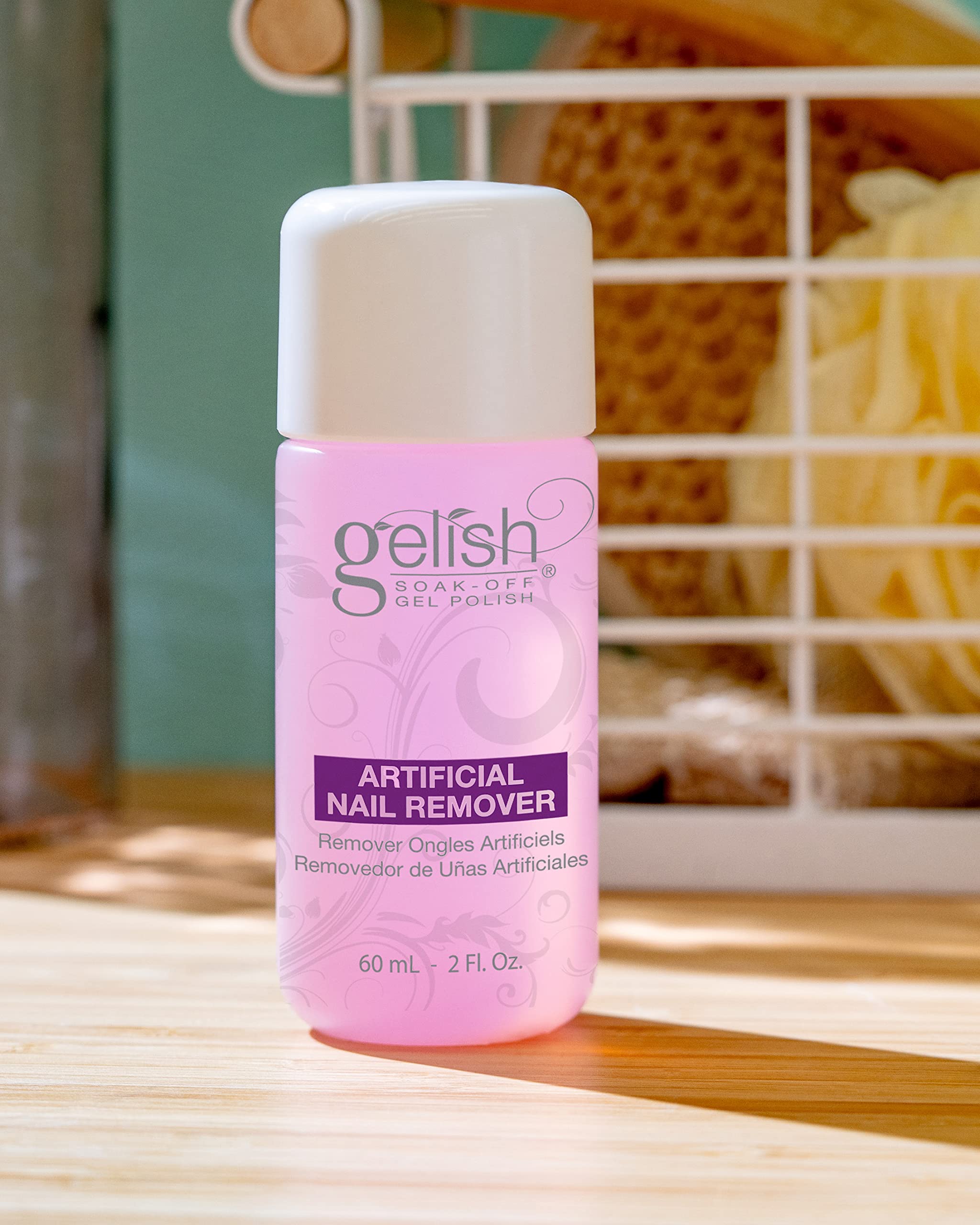 Gelish label close-up highlighting product name and usage guidance for clarity