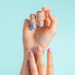 Gelish palette applied on nails demonstrating wearable pastel manicure and long-lasting look