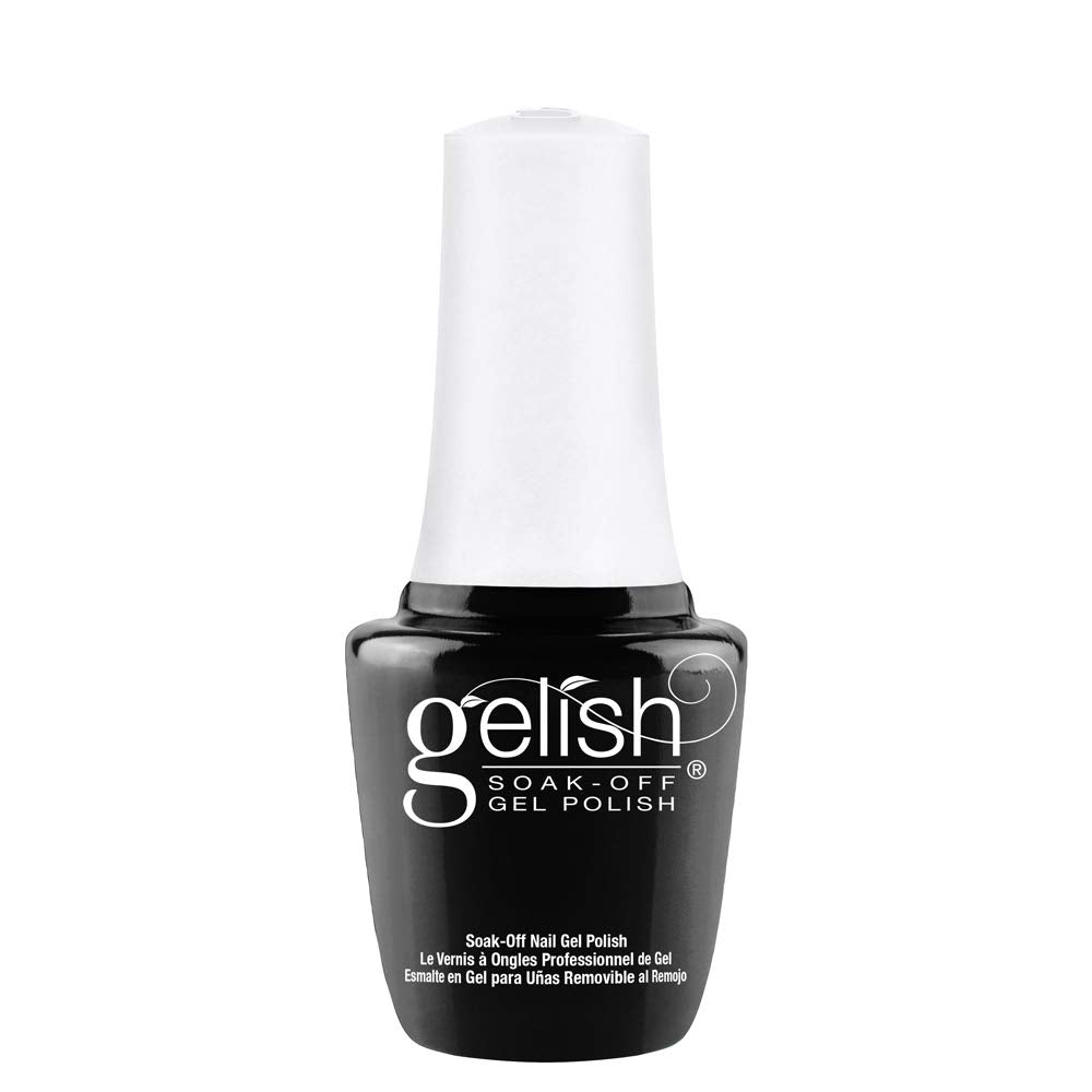 Gelish mini Black Shadow front bottle displaying label and glossy finish benefit