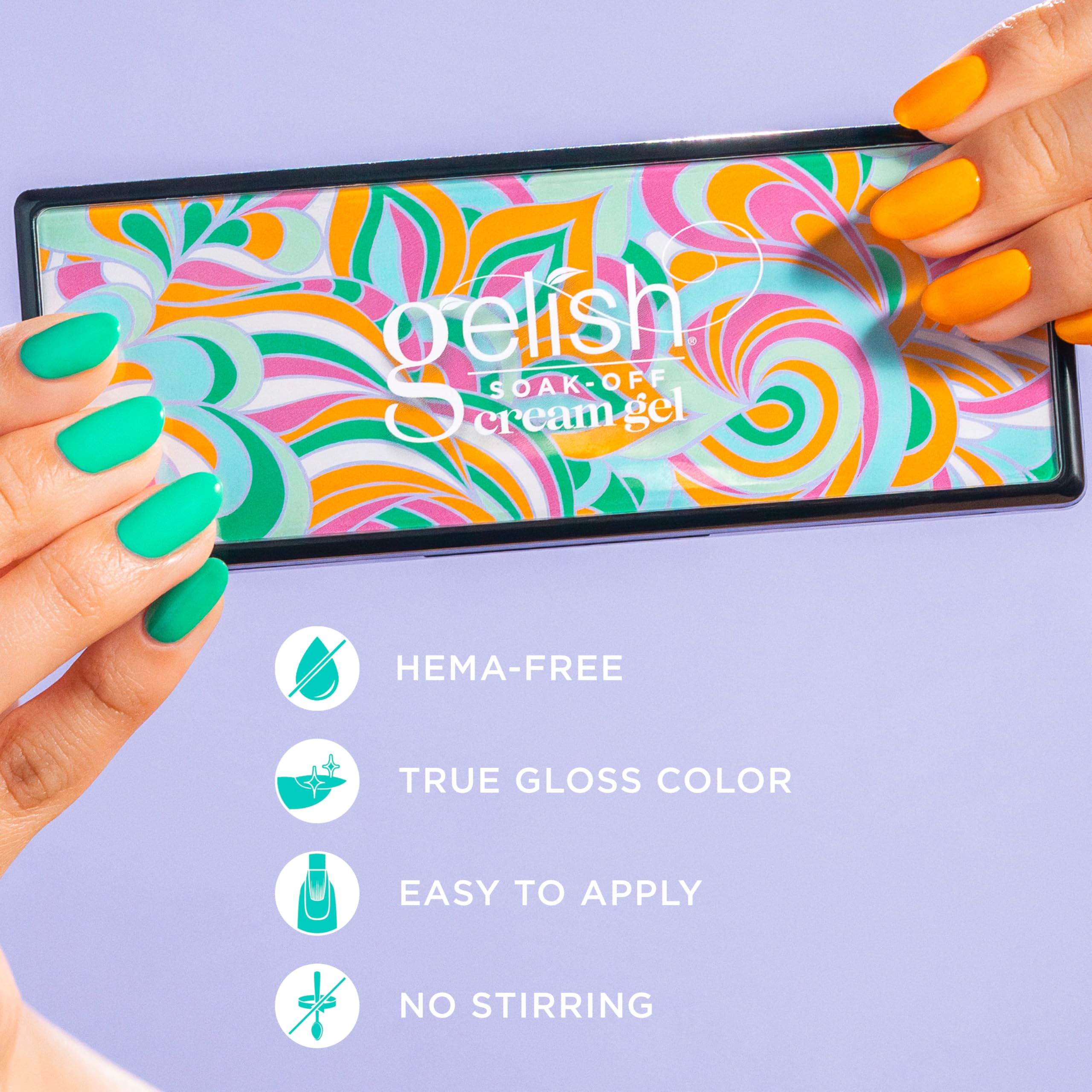 Gelish swatch board with pastel shades illustrating color payoff and glossy finish