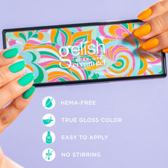 Gelish swatch board with pastel shades illustrating color payoff and glossy finish
