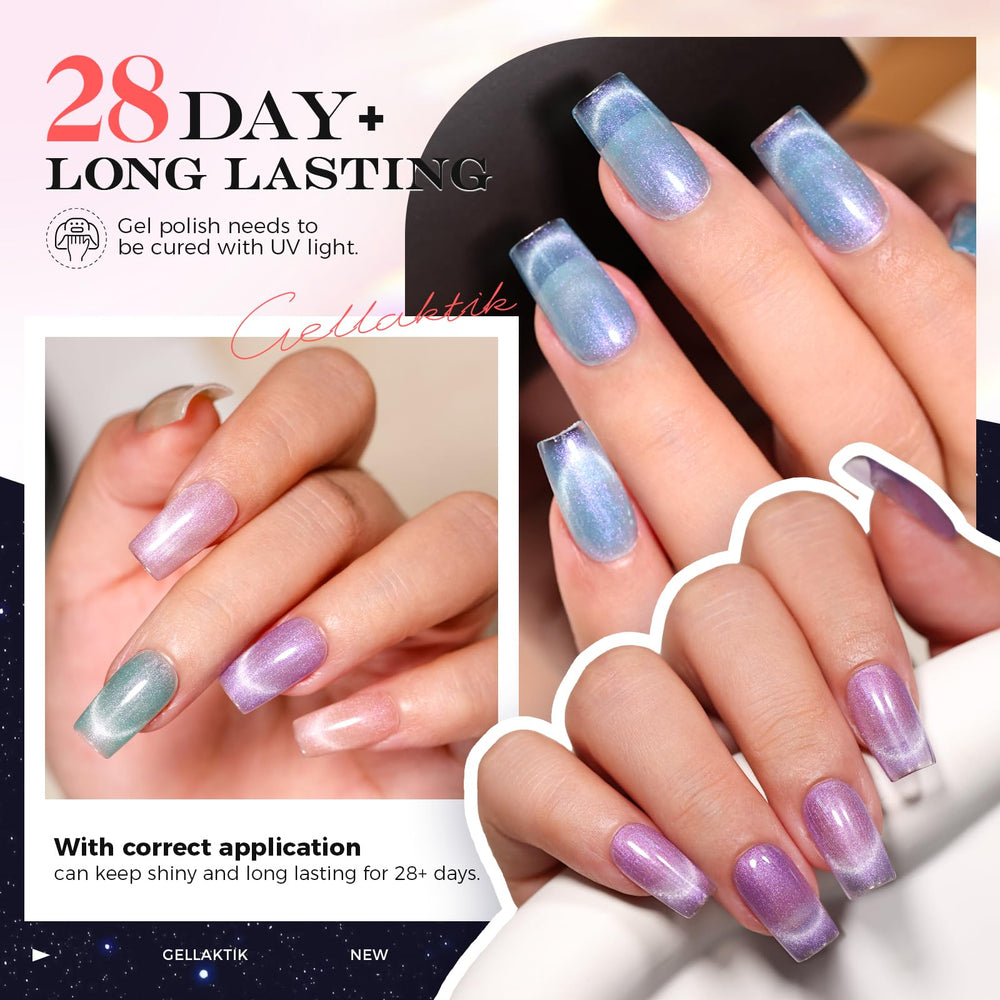 GELLAKTIK cat eye effect on a single nail revealing reflective lines