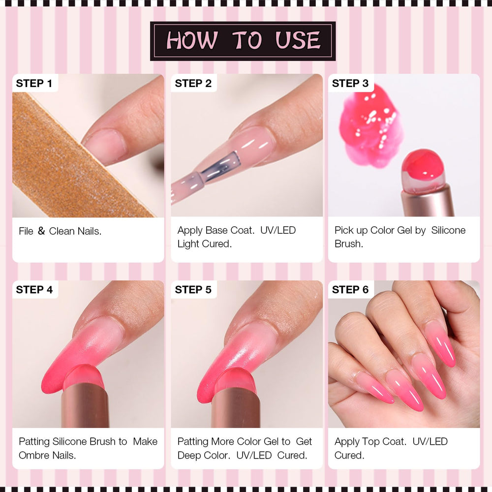 GELLAKTIK finished ombre nails scale view illustrating salon-quality gradient result