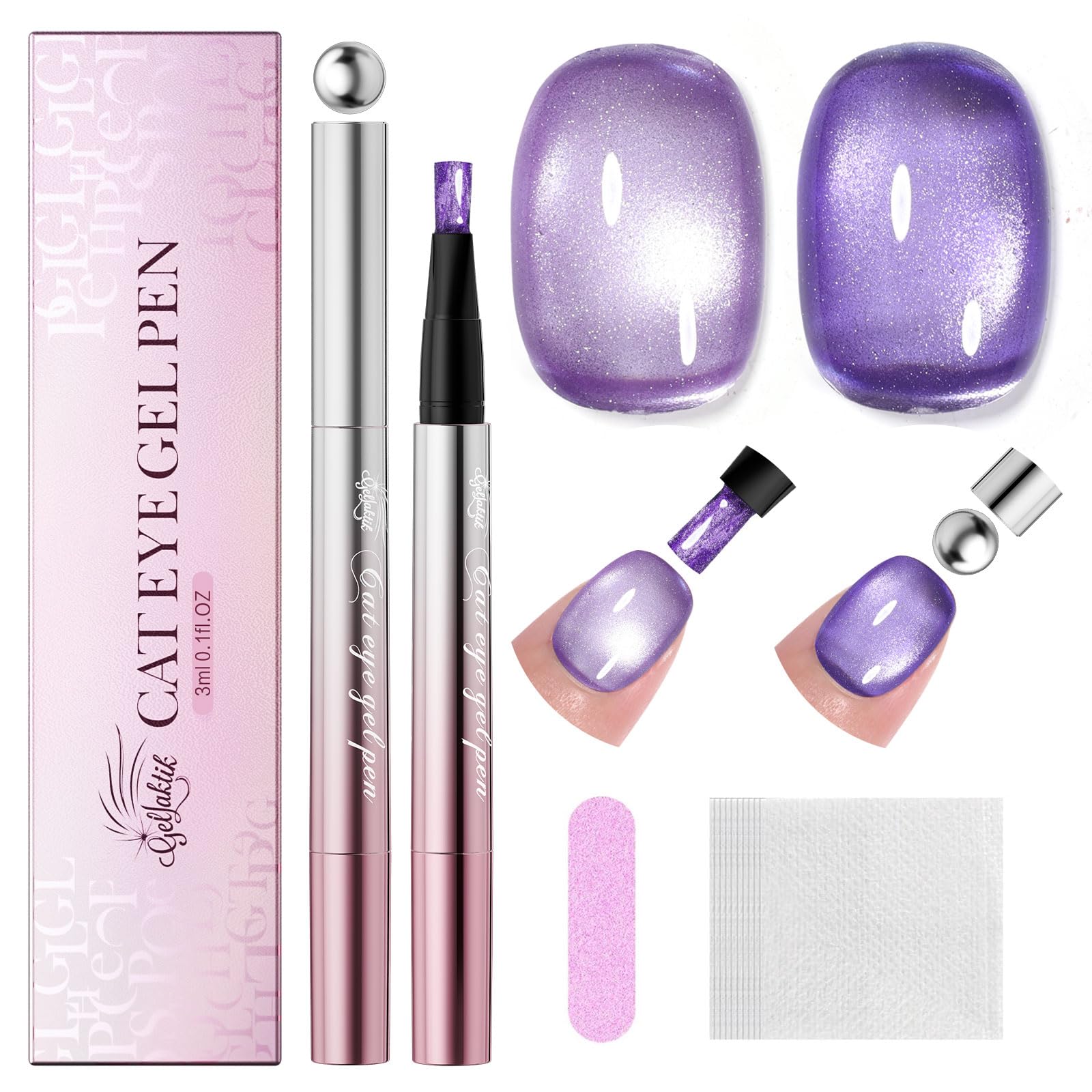 GELLAKTIK front packaging showing both purple gel pens and magnet, highlights portability