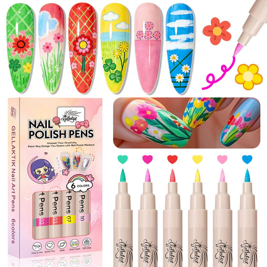 GELLAKTIK front packaging showing six colorful nail art pens for easy storage and grab-and-go convenience
