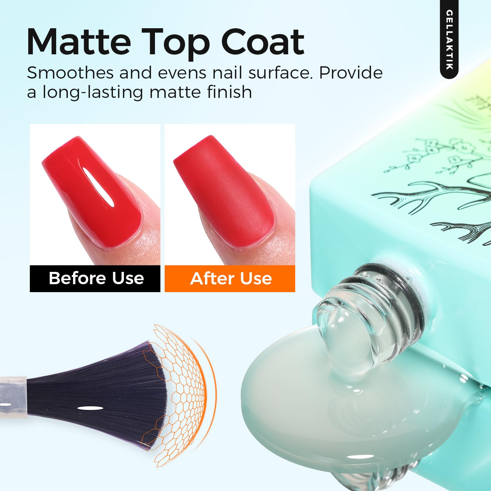 GELLAKTIK matte top coat showing velvety finish benefit