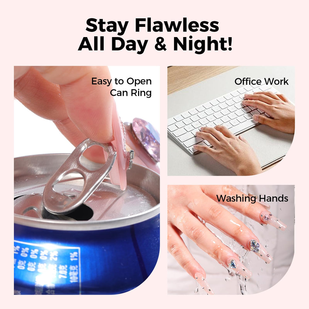 GELLAKTIK securing a rhinestone on nail art to show strong hold for decorations benefit