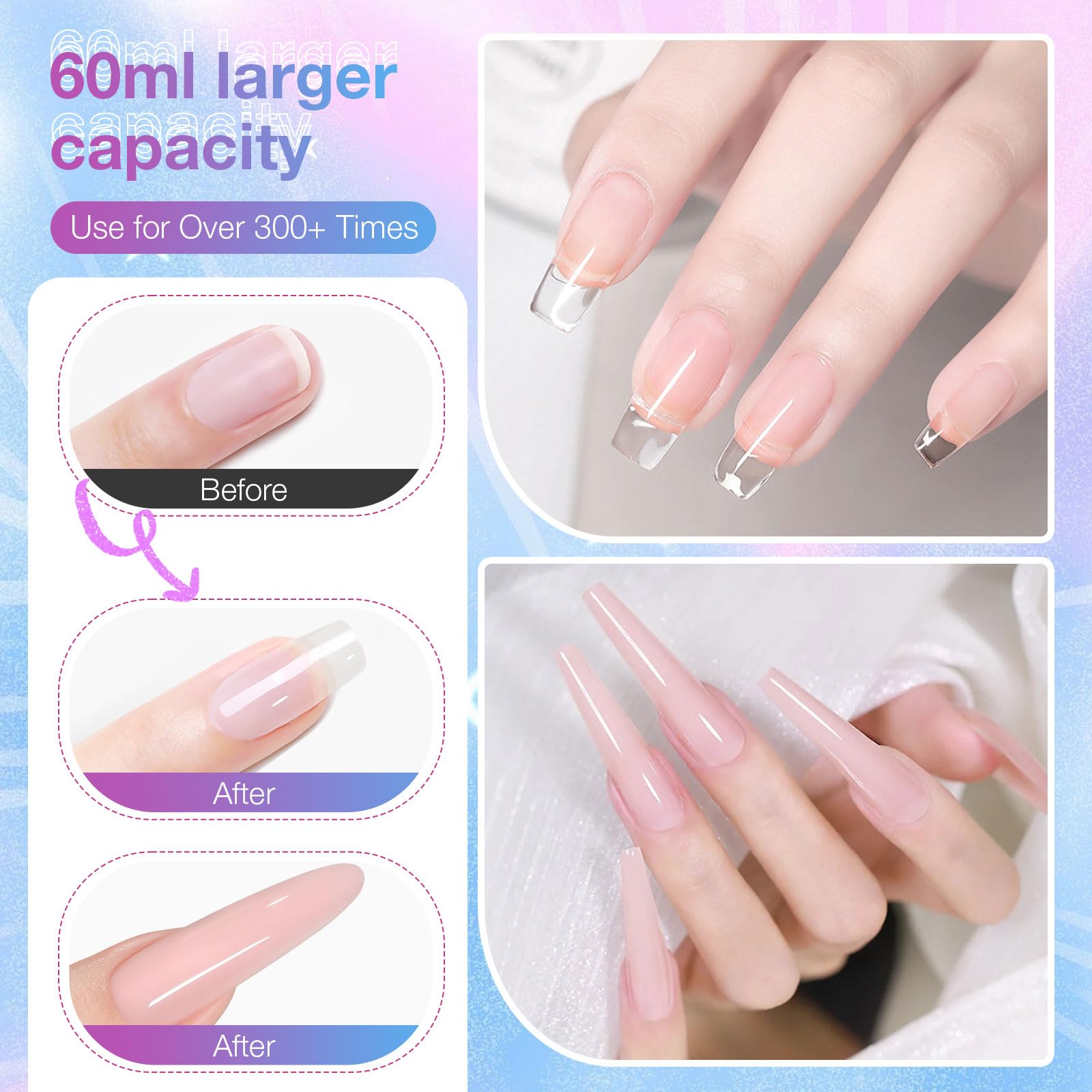 GELLAKTIK nail extensions before and after showing strengthened nails