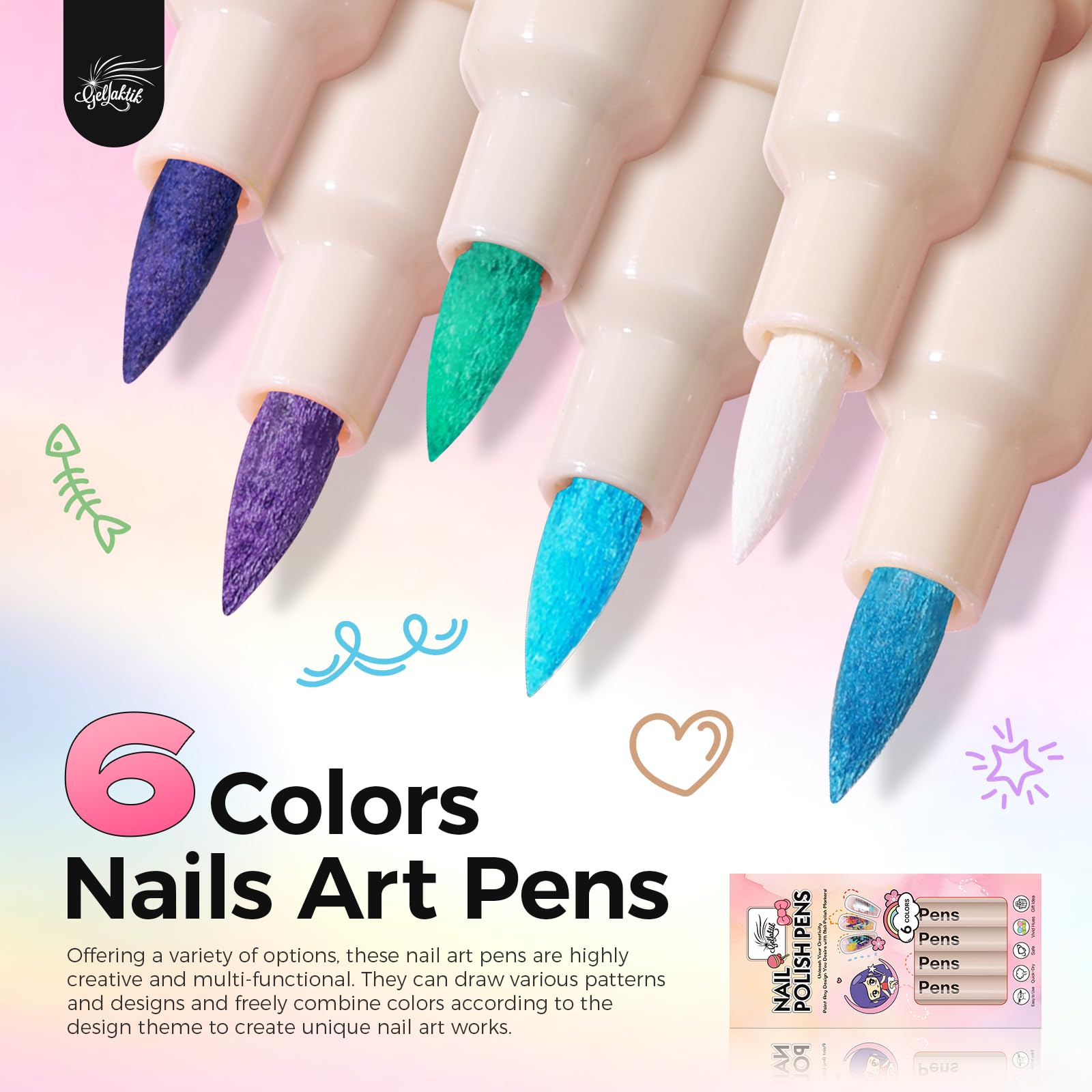 GELLAKTIK pen tip closeup highlighting 0.7mm fine tip for precise lines and dots