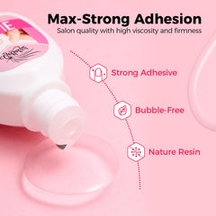 GELLAKTIK being applied to a press-on nail in hand for neat placement and durable wear benefit