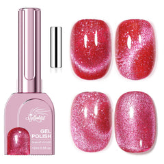 GELLAKTIK bottle front showing ruby pink magnetic gel and branding for vibrant color