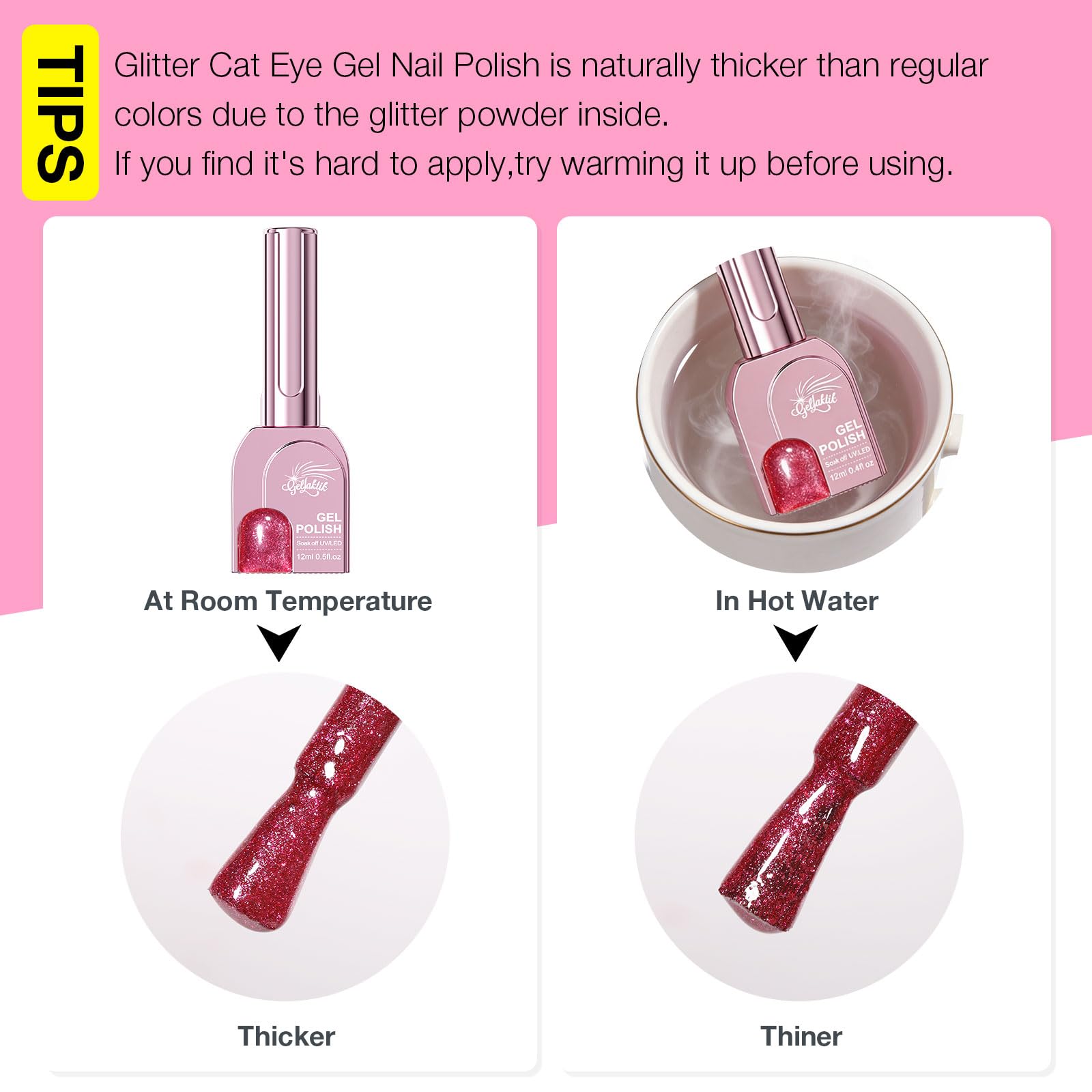 GELLAKTIK nails in party setting demonstrating ruby pink cat-eye polish for standout look