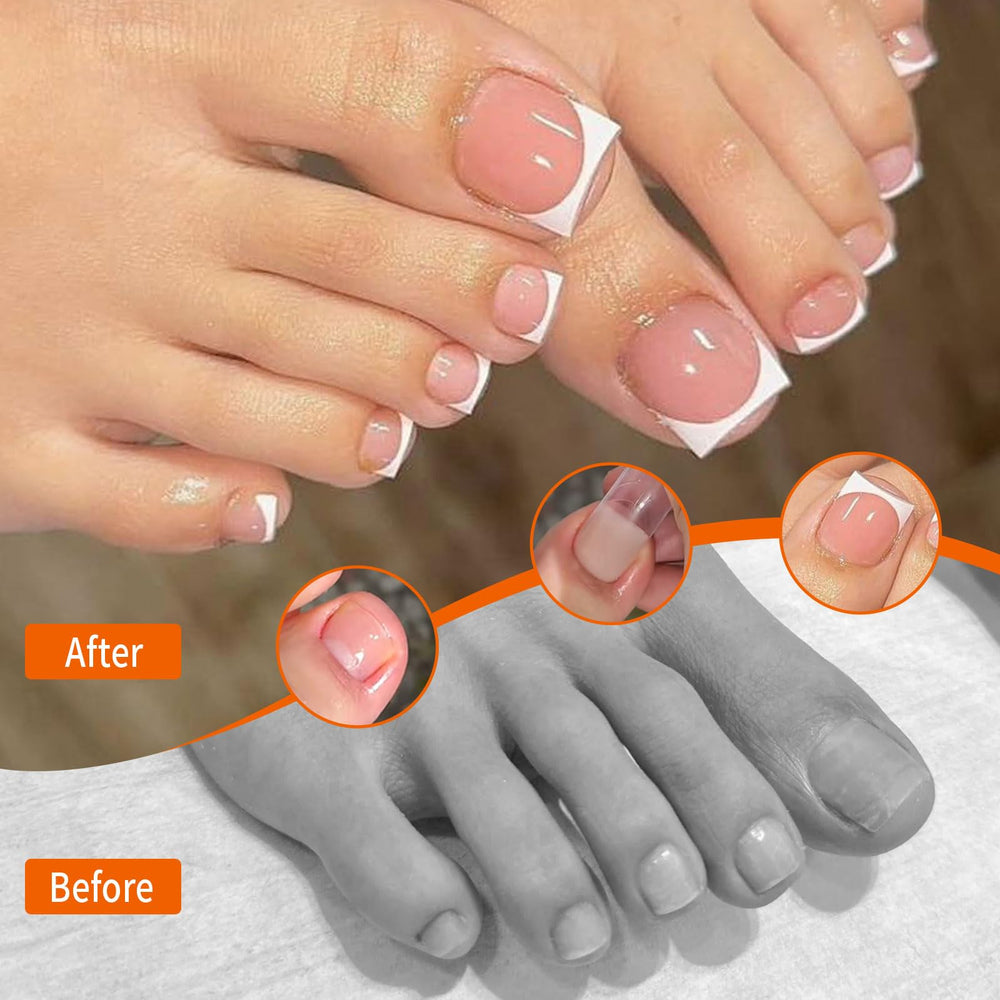 GELLAKTIK form in use with poly gel applied and pressed on toe to speed pedicure
