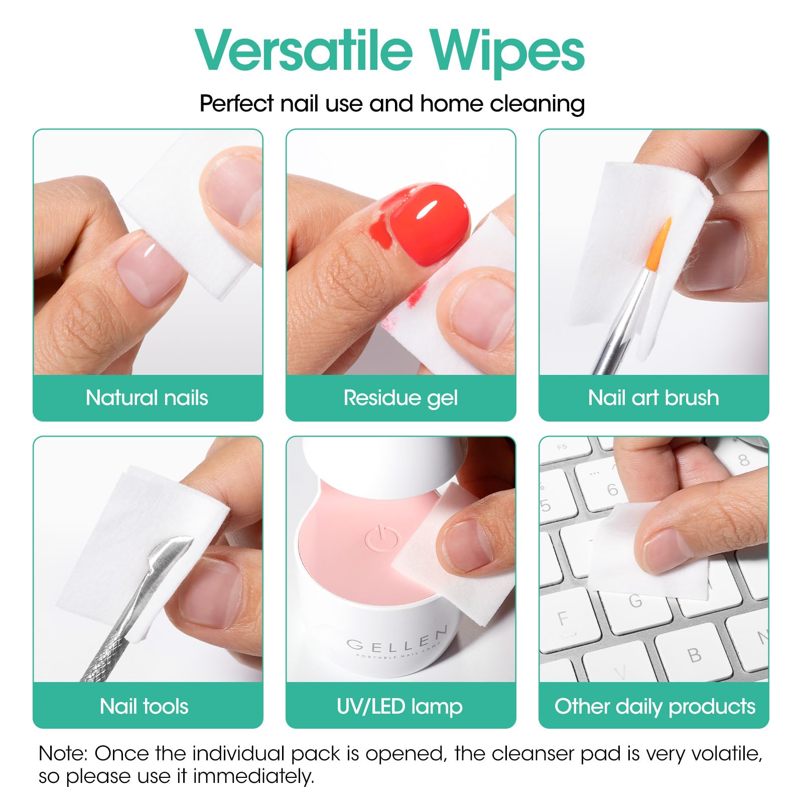 GELLEN alcohol prep wipe cleaning nail surface for better polish adherence
