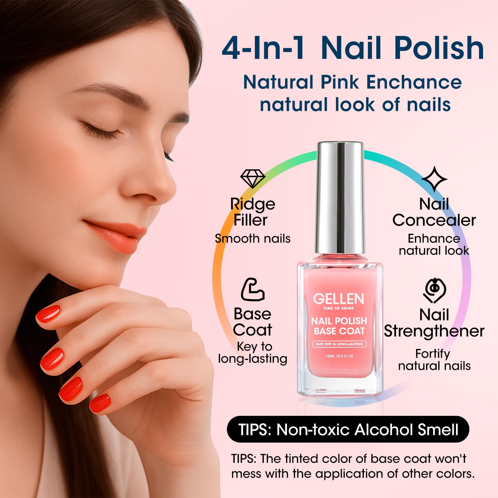 GELLEN pale pink swatch on nail displaying natural tint and subtle coverage