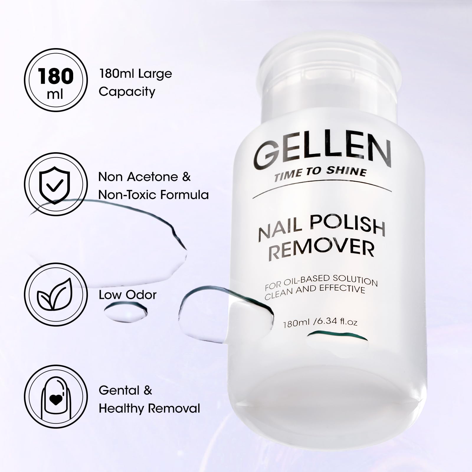 GELLEN bottle with dust-proof cap protecting nozzle and product