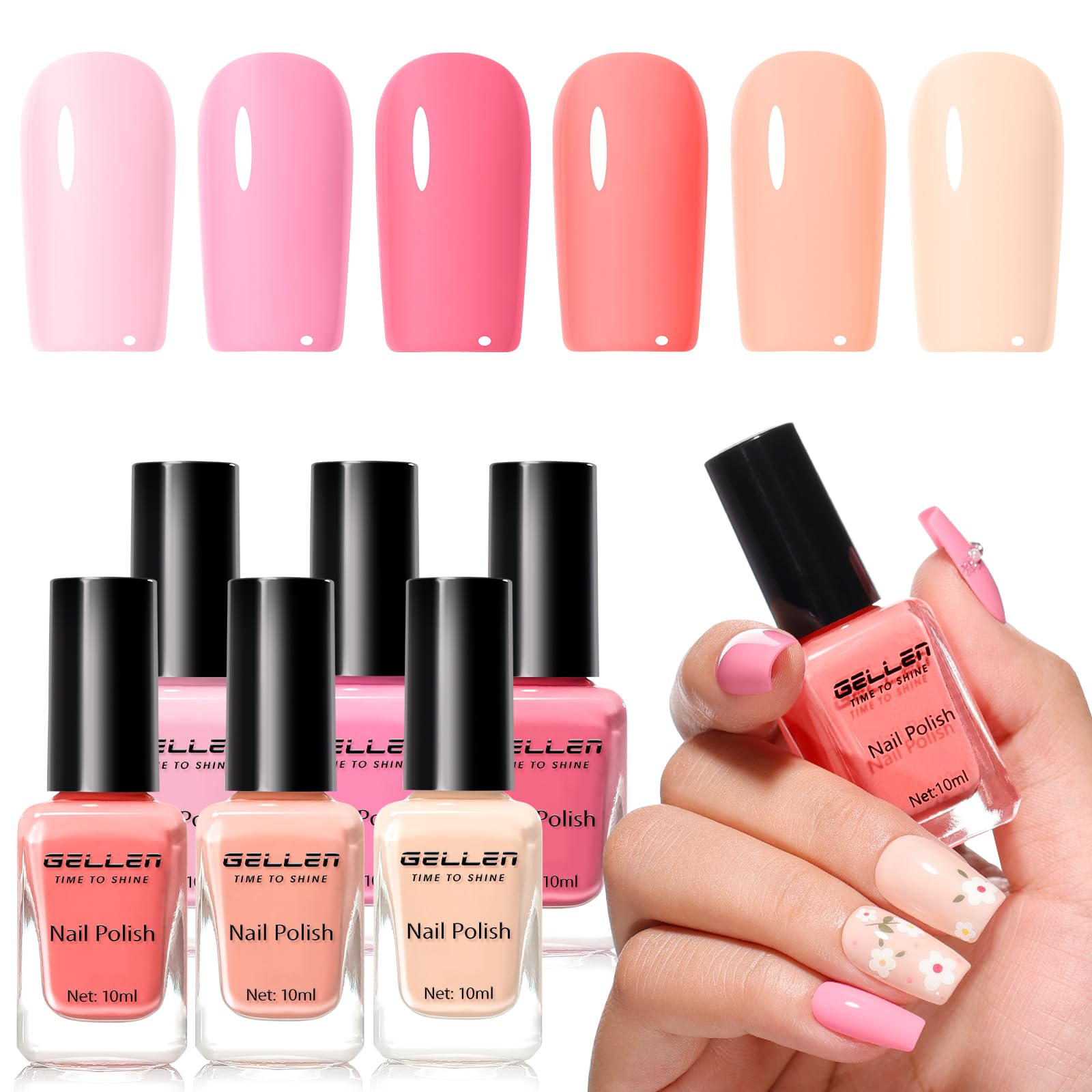 GELLEN bottle front view showing bright pink shade and glossy finish benefit