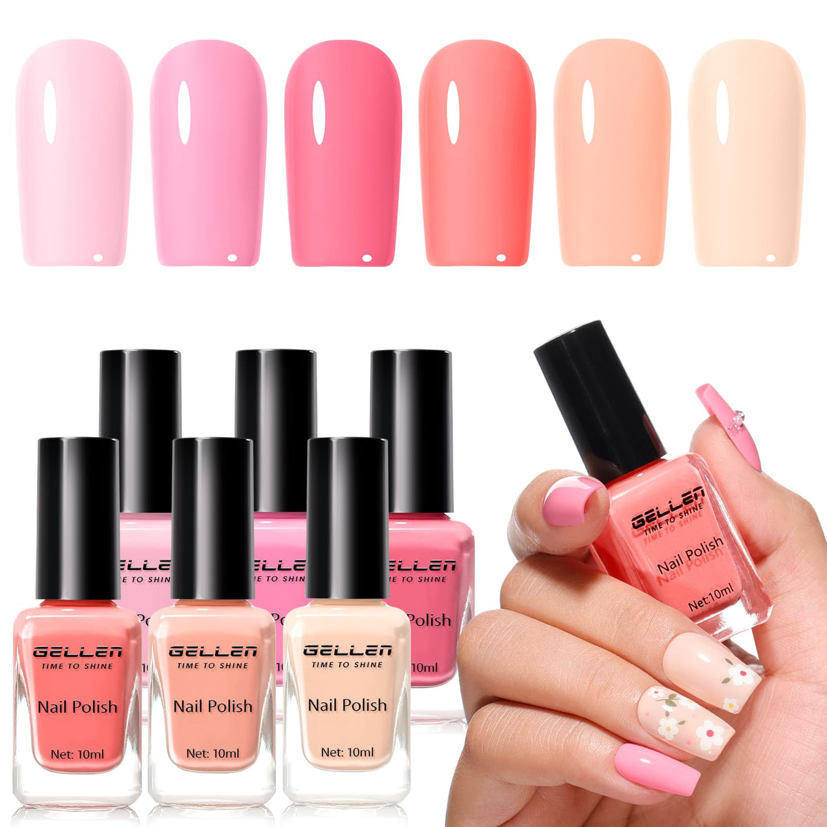 GELLEN bottle front view showing bright pink shade and glossy finish benefit