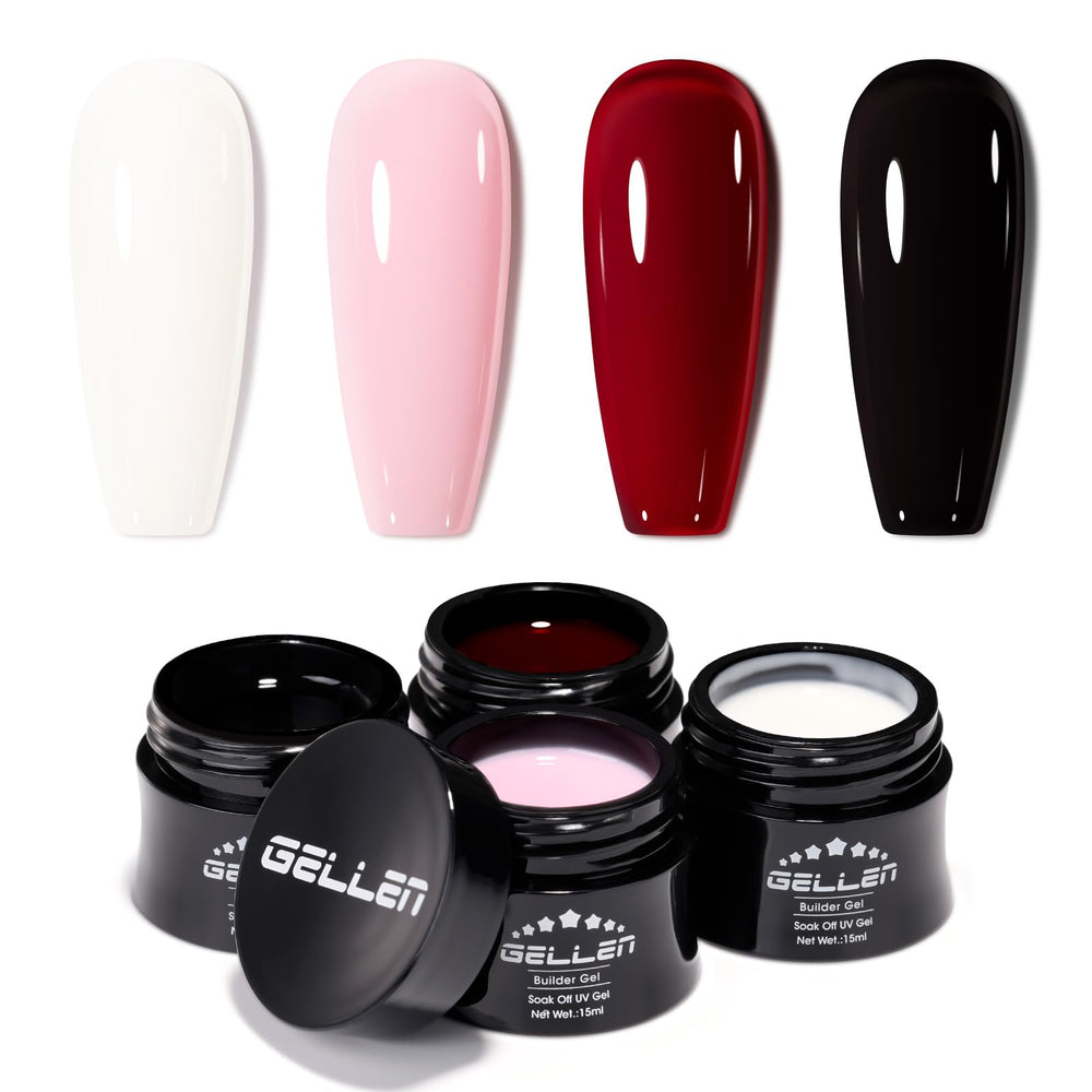 GELLEN builder gel front packaging showing four color jars and box for easy kit identification