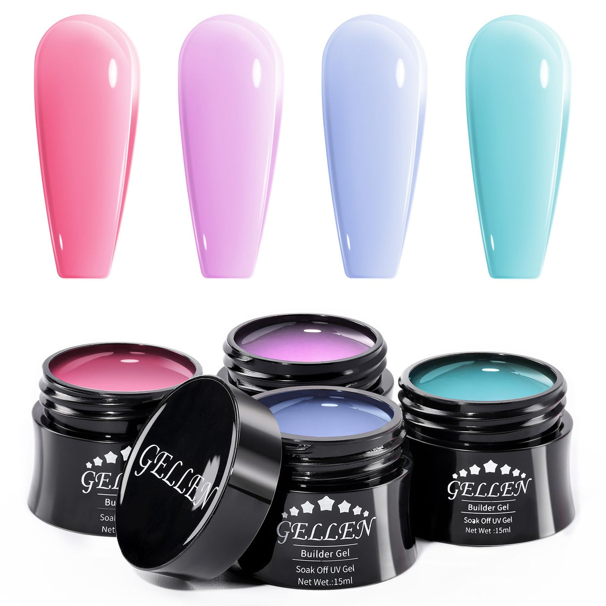 GELLEN front packaging showing four pastel builder gels and gift box benefit: neat presentation