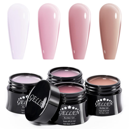 GELLEN front packaging showing four 15ml builder gel tubes and gift box, clear presentation benefit